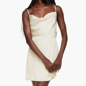 Aritzia Sunday Best Spencer Satin Cowlneck Mini Dress Cream Satin Sz 10